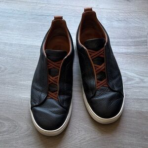Zegna Black and Brown Triple Stitch Sneakers